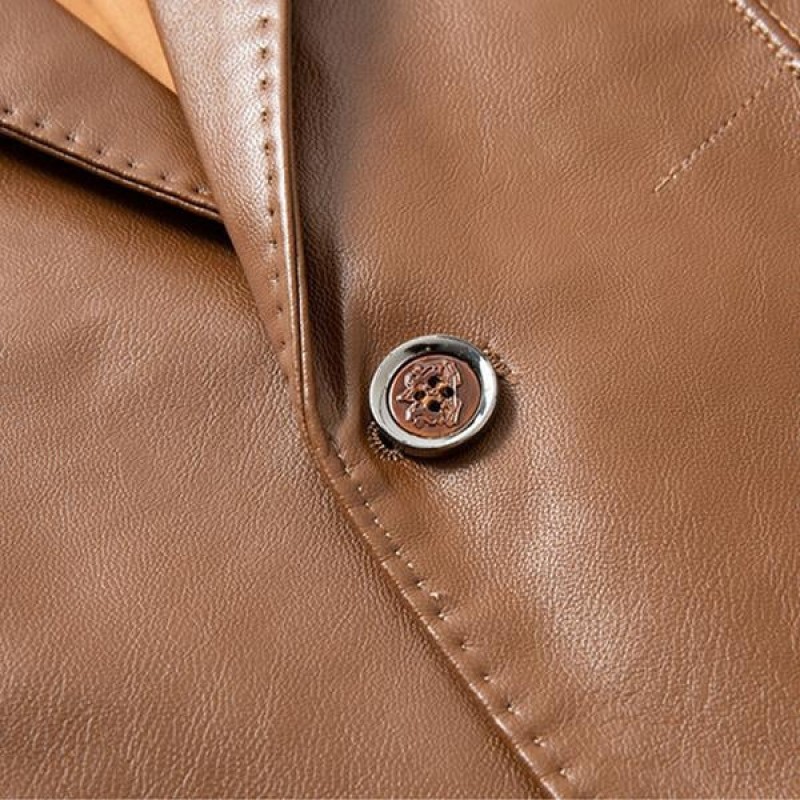 Mens Casual Lapel Single Breasted Leather Blazer 66243730M