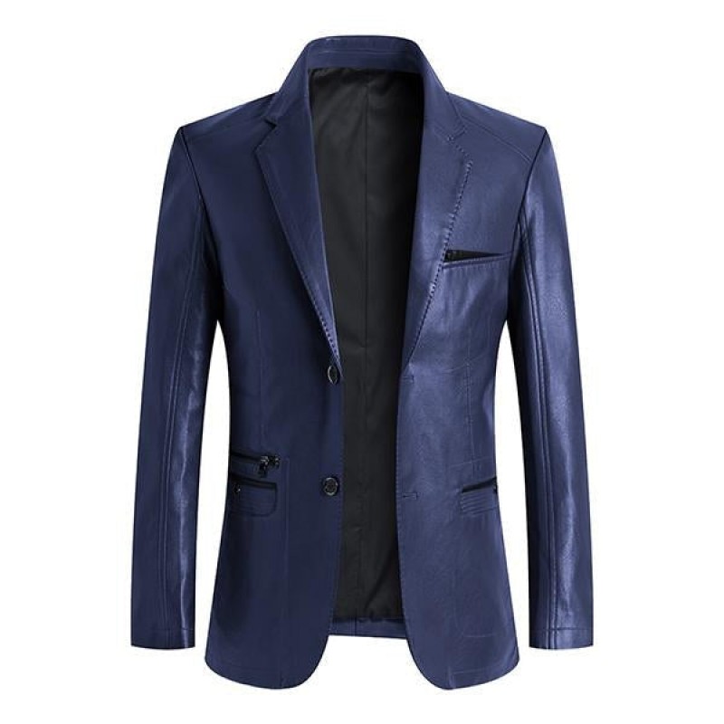 Mens Casual Lapel Single Breasted Leather Blazer 66243730M