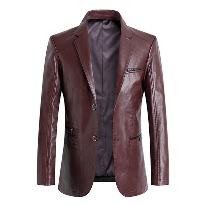 Mens Casual Lapel Single Breasted Leather Blazer 66243730M