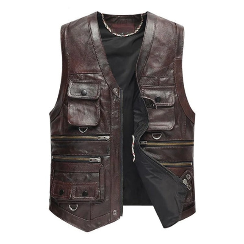 MENS PERMITIVE COWHIDE RETRO COUNTRY STYLE VEST