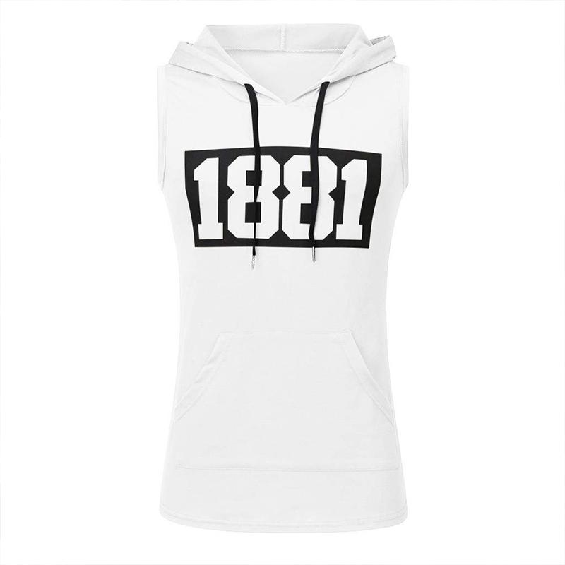 Mens Numbers Print Hooded Sports Fitness Tank Top 67473765Z