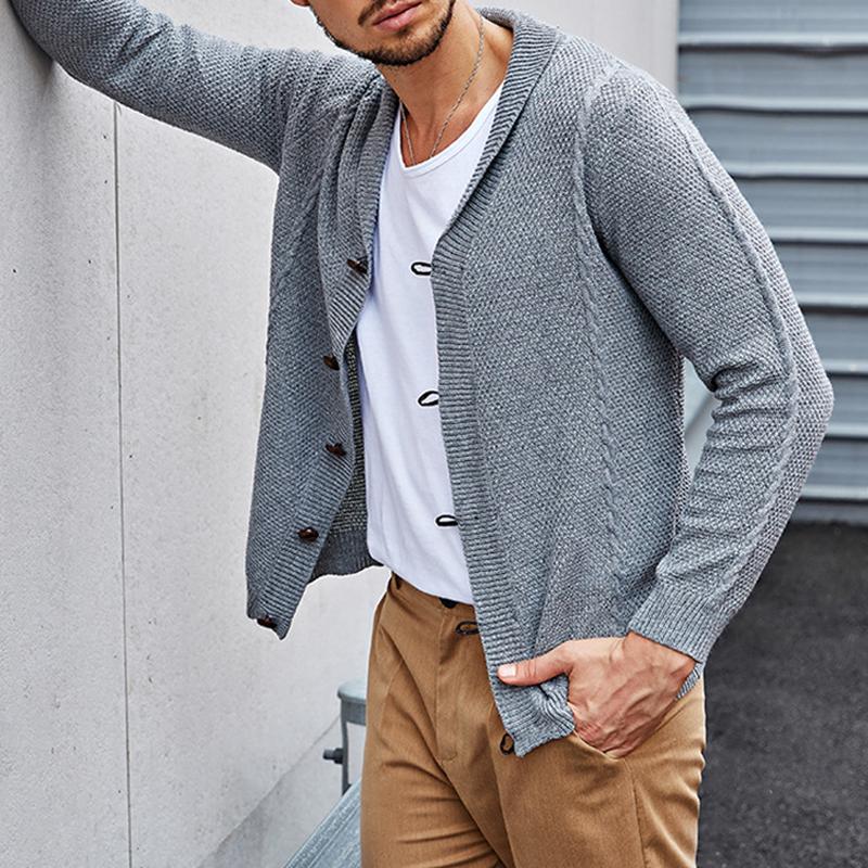 Mens V Neck Slim Solid Knit Cardigan 46049256Z