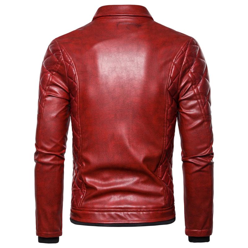 Mens Vintage Fur Collar Zipper Panel Leather Jacket 84578852M