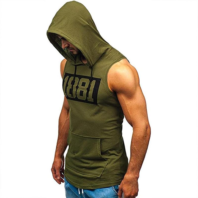 Mens Numbers Print Hooded Sports Fitness Tank Top 67473765Z