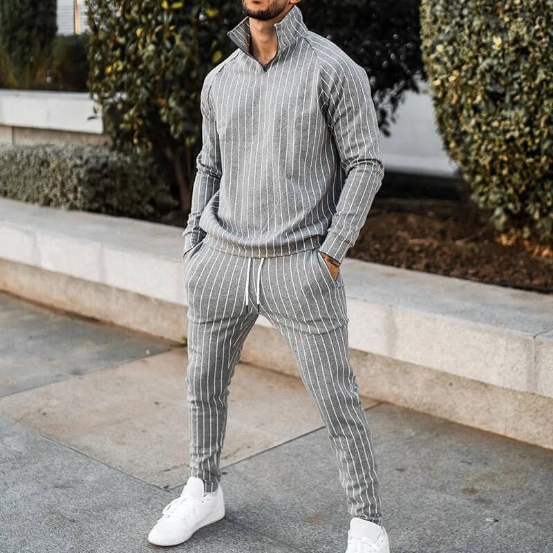 Mens Striped Zip Jacket Trousers Sports Set 11757219Z