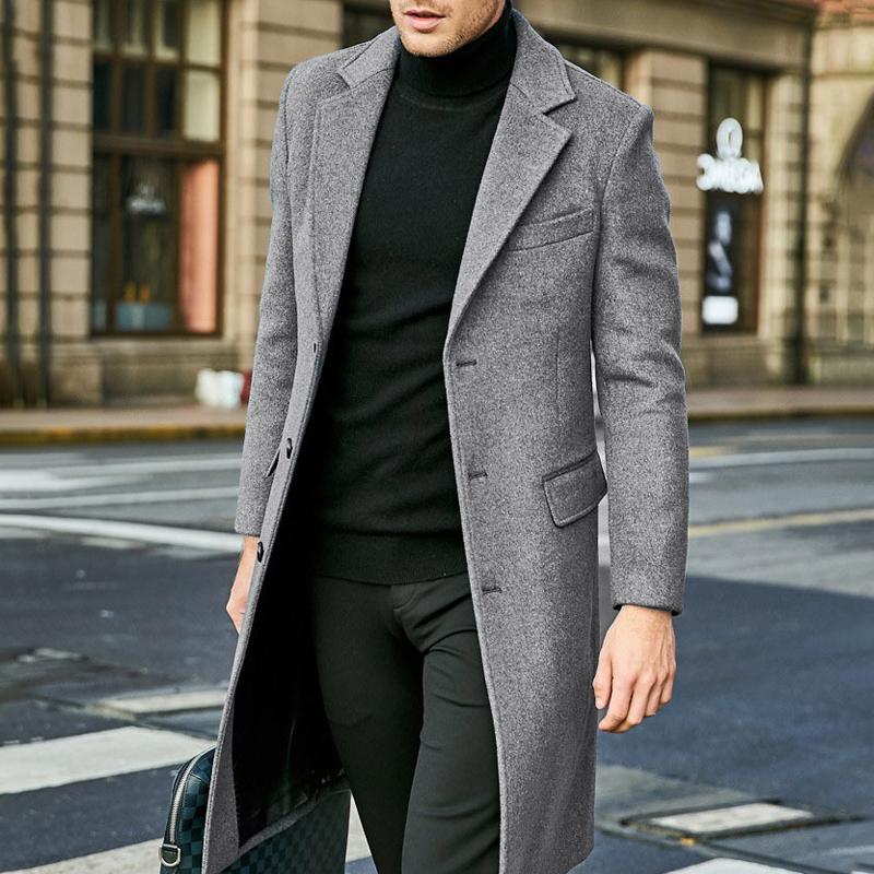 Mens Notch Lapel Plain Slim Fit Mid-Length Coat 75965974Z