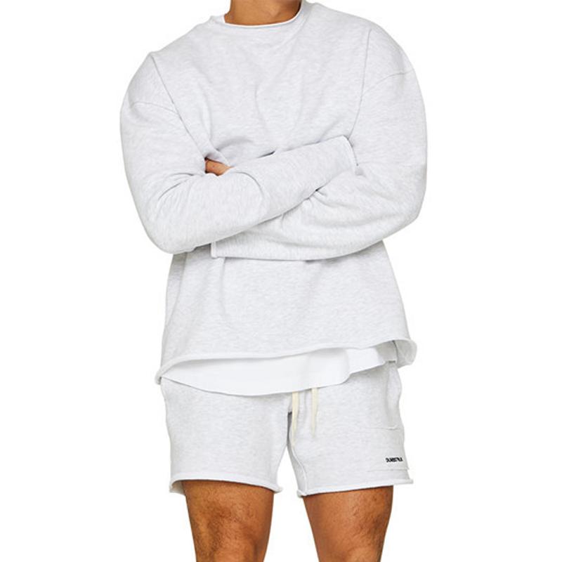 Mens Fashion Solid Color Loose Rolled Sweatshirt Shorts Set 47733694Z
