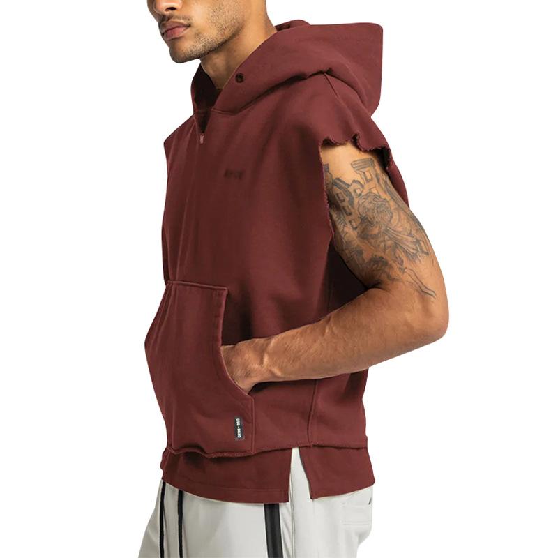 Mens Solid Loose Sleeveless Fitness Sports Hoodie 41849746Z