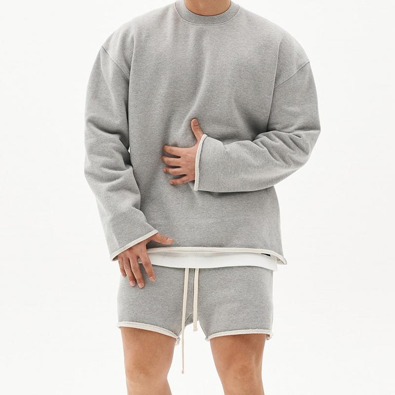 Mens Fashion Solid Color Loose Rolled Sweatshirt Shorts Set 80927036Z