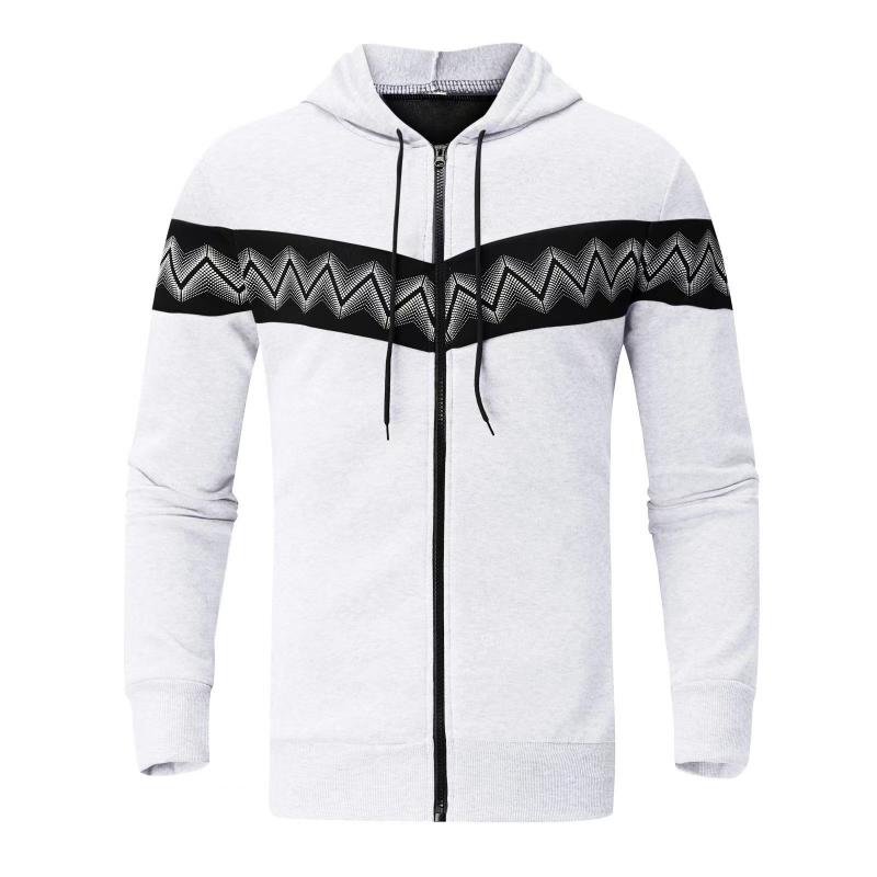 Mens Color Block Print Material Stitching Hoodie Jacket 73955870Z