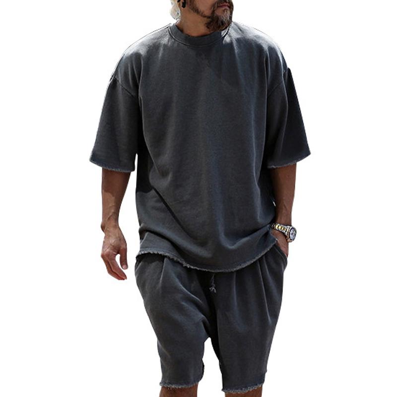 Mens Fashion Loose Short Sleeve T-shirt and Shorts Set 02514856Z