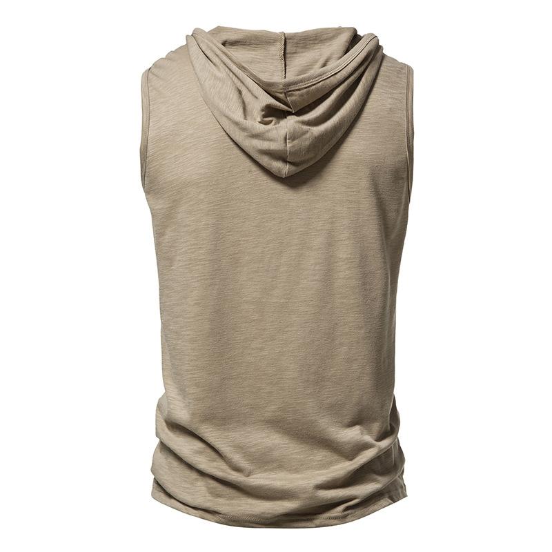 Mens Solid Hooded Henley Collar Sleeveless Cotton Tank Top 52780770Z