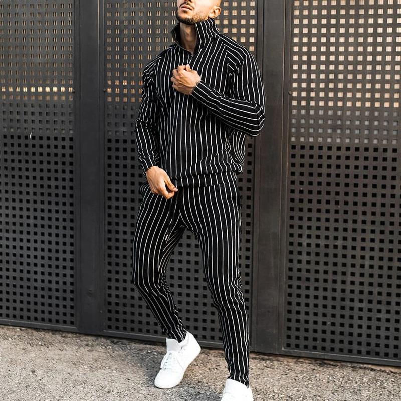 Mens Striped Zip Jacket Trousers Sports Set 11757219Z
