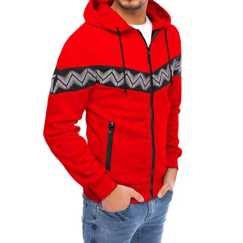 Mens Color Block Print Material Stitching Hoodie Jacket 73955870Z