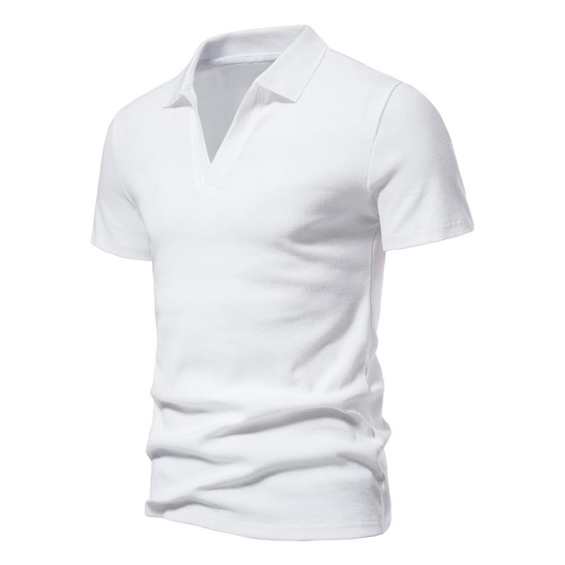 Mens Solid V Neck Short Sleeve Polo Shirt 61101482Z