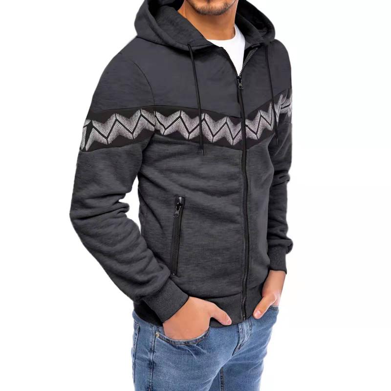 Mens Color Block Print Material Stitching Hoodie Jacket 73955870Z