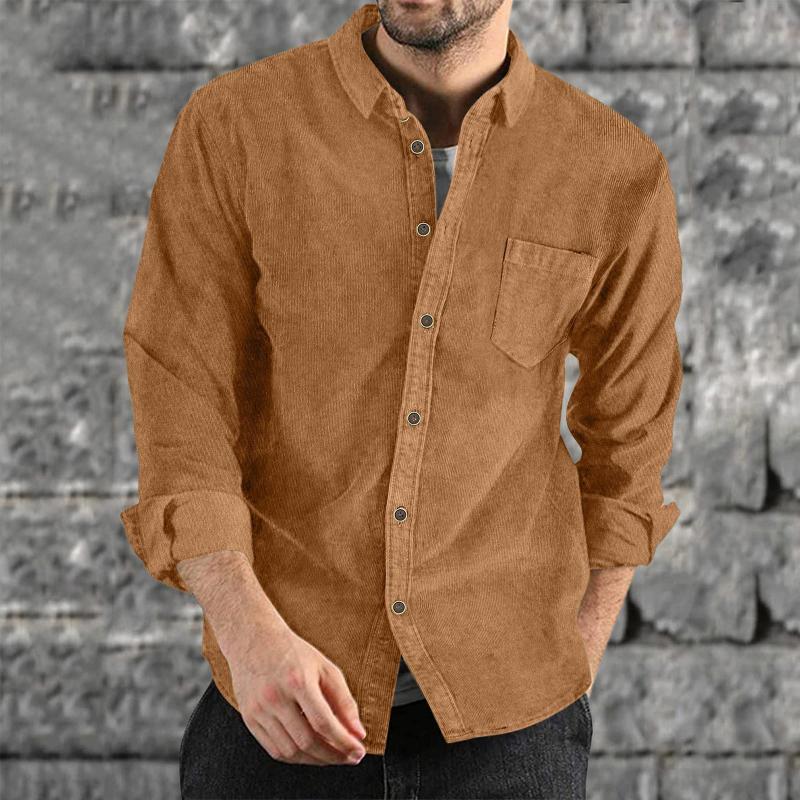 Mens Lapel Solid Color Casual Corduroy Shirt 88079163Z