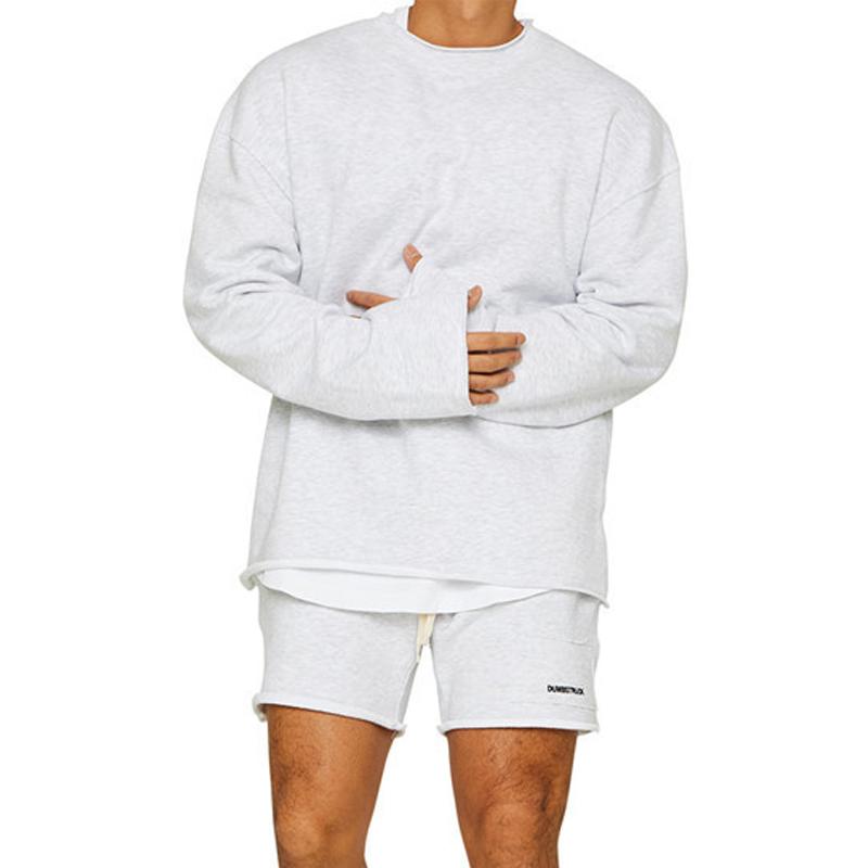 Mens Fashion Solid Color Loose Rolled Sweatshirt Shorts Set 47733694Z