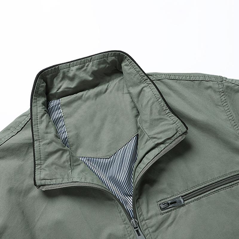 Mens Washed Cotton Solid Color Zipper Jacket 76491245Z