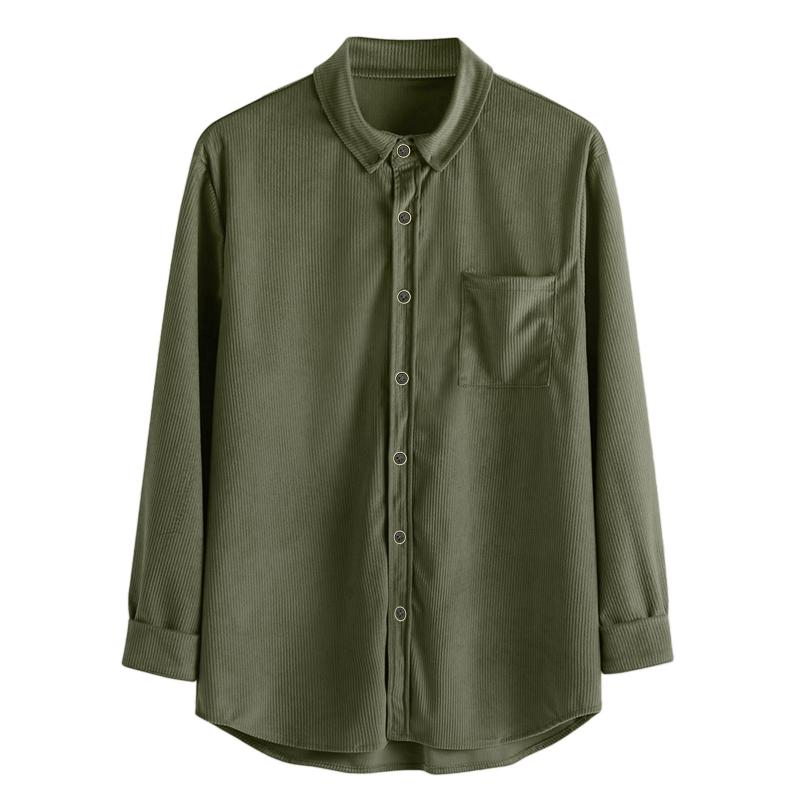 Mens Lapel Solid Color Casual Corduroy Shirt 88079163Z