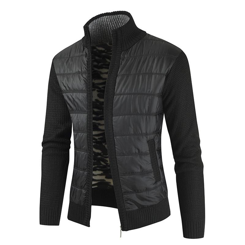 Mens Stand Collar Material Stitching Knit Coat 98961860Z