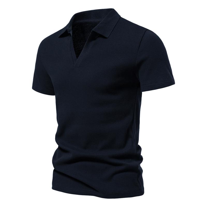 Mens Solid V Neck Short Sleeve Polo Shirt 61101482Z