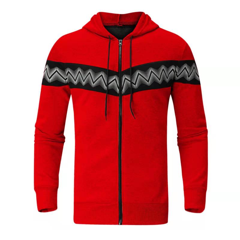 Mens Color Block Print Material Stitching Hoodie Jacket 73955870Z