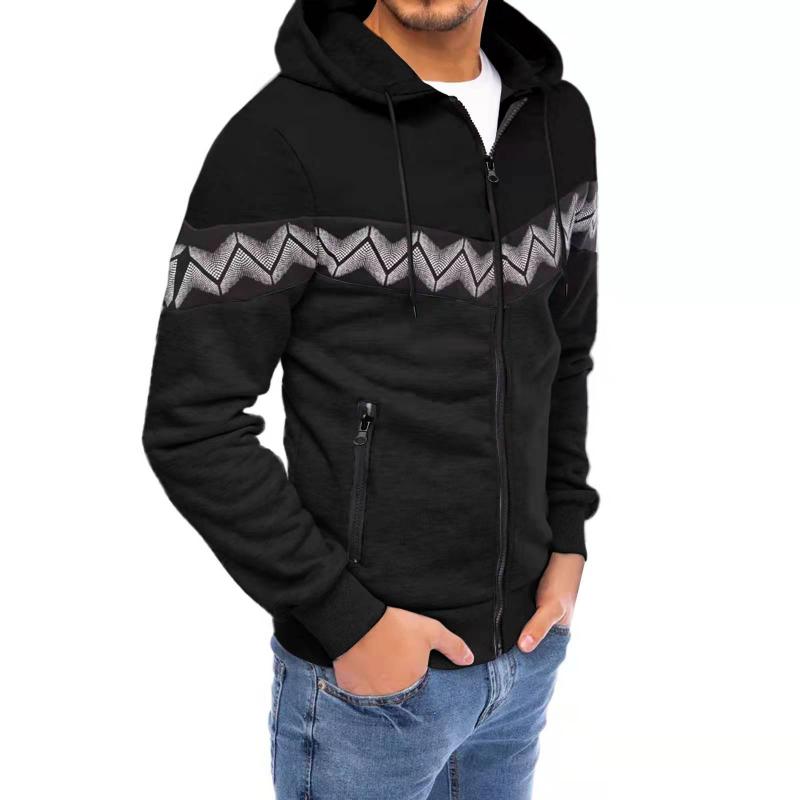 Mens Color Block Print Material Stitching Hoodie Jacket 73955870Z