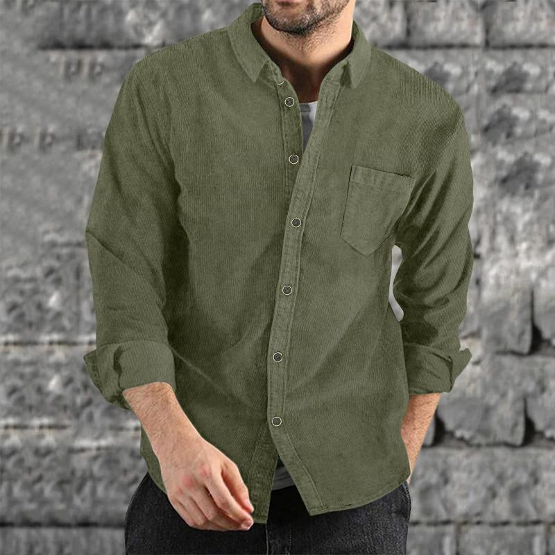 Mens Lapel Solid Color Casual Corduroy Shirt 88079163Z