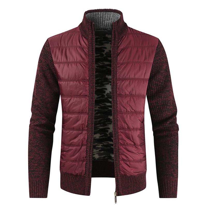 Mens Stand Collar Material Stitching Knit Coat 98961860Z