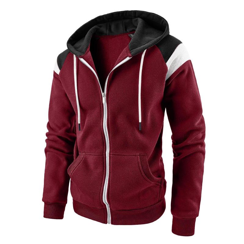 Mens Casual Color Block Hooded Long Sleeve Zippered Sport Jacket 58012589M
