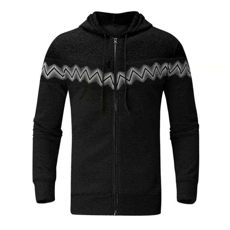Mens Color Block Print Material Stitching Hoodie Jacket 73955870Z