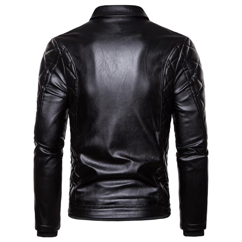 Mens Vintage Fur Collar Zipper Panel Leather Jacket 84578852M