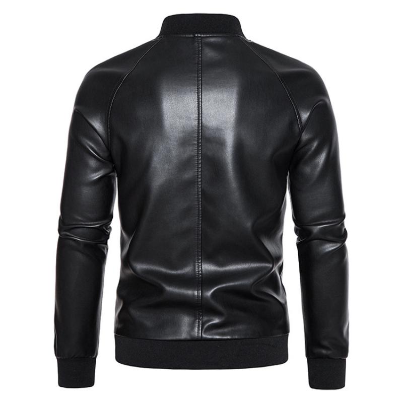Mens Vintage Stand Collar Moto Leather Jacket 45421408M