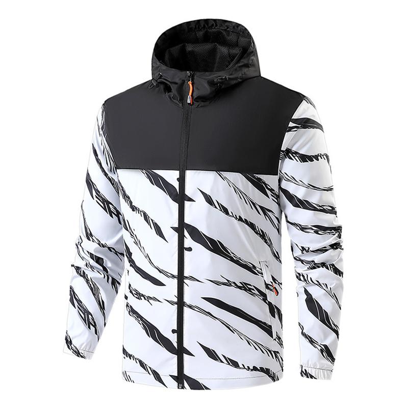 Mens Hooded Zebra Print Loose Fit Outdoor Jacket 23473426Z
