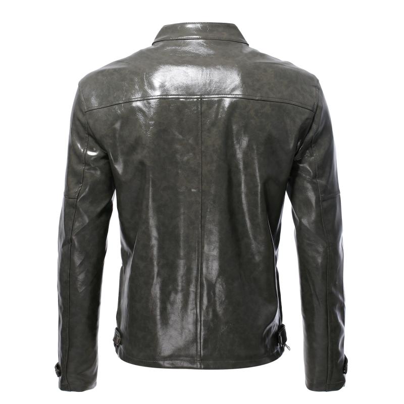 Mens Fashion Stand Collar Punk Biker Leather Jacket 02390117M