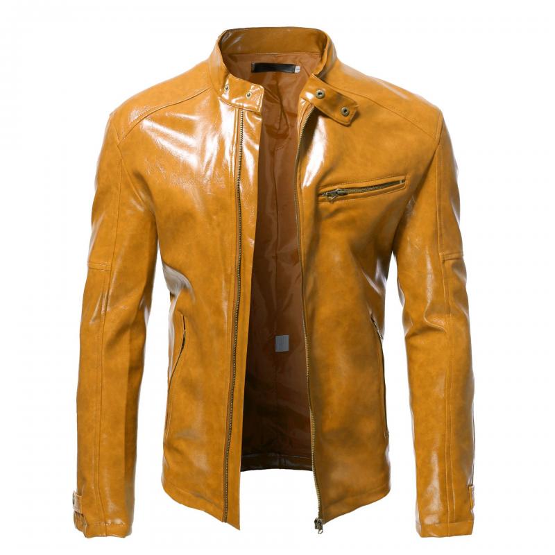 Mens Fashion Stand Collar Punk Biker Leather Jacket 02390117M