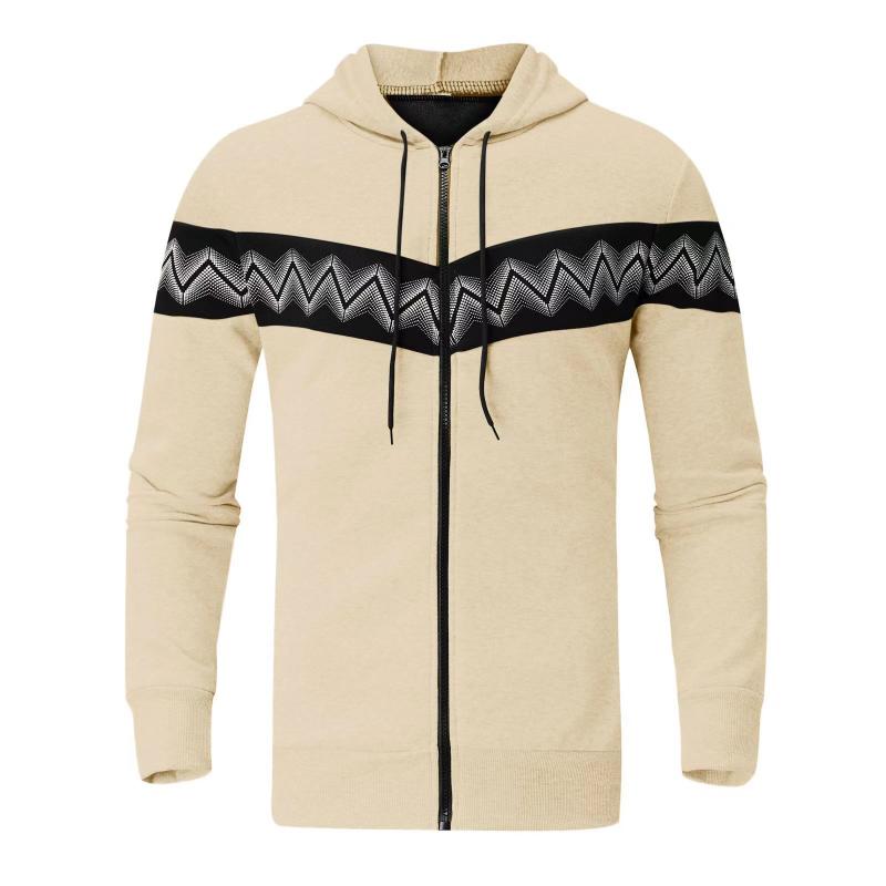 Mens Color Block Print Material Stitching Hoodie Jacket 73955870Z