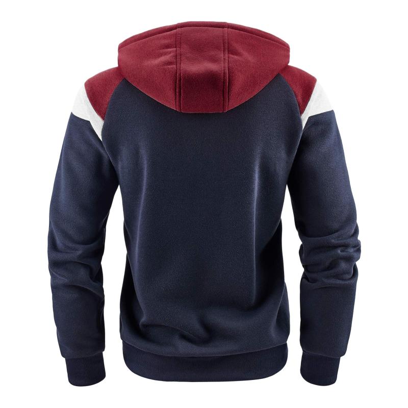 Mens Casual Color Block Hooded Long Sleeve Zippered Sport Jacket 58012589M
