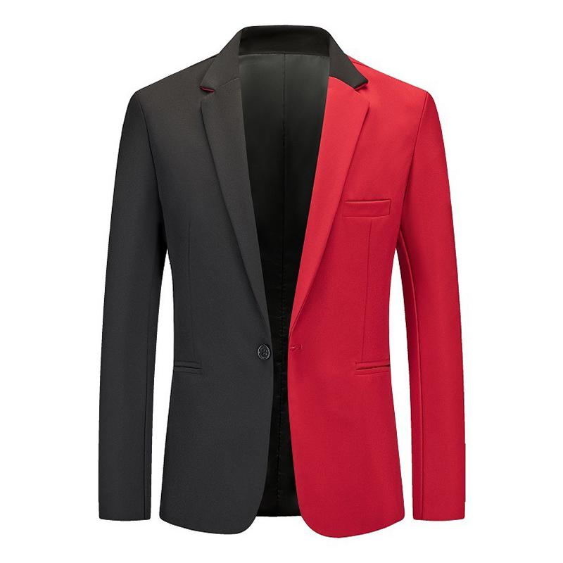 Mens Color Block Notch Lapel One Button Blazer 49685287Z