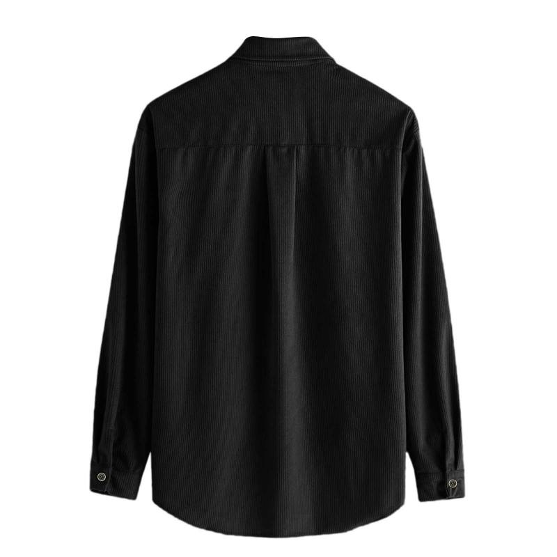 Mens Lapel Solid Color Casual Corduroy Shirt 88079163Z