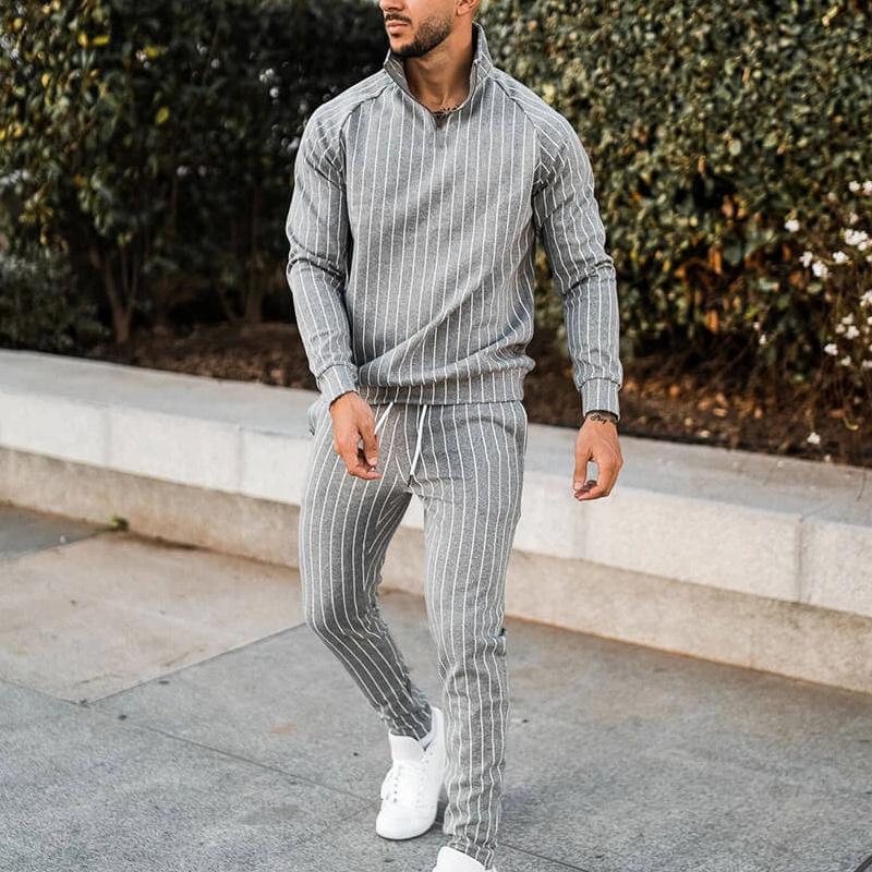 Mens Striped Zip Jacket Trousers Sports Set 11757219Z