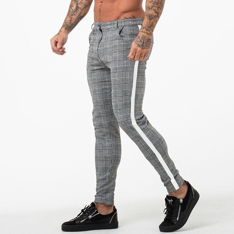 Mens Casual Plaid Stitching Pencil Trousers 86654549M