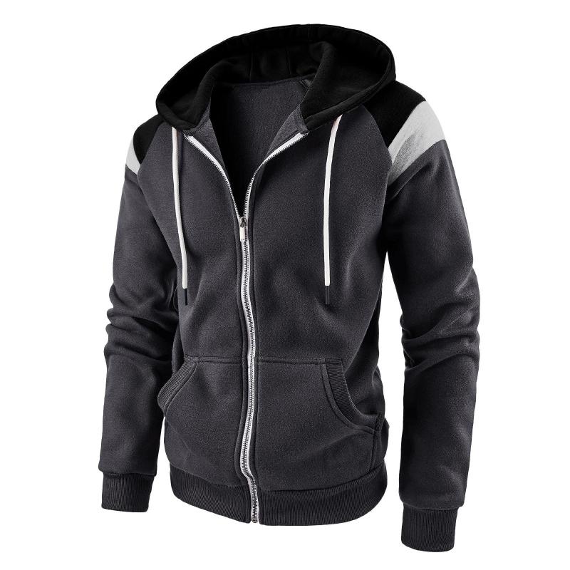 Mens Casual Color Block Hooded Long Sleeve Zippered Sport Jacket 58012589M