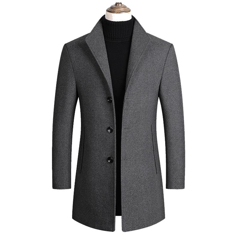 Mens Lapel Single Breasted Woolen Coat 30371092Z