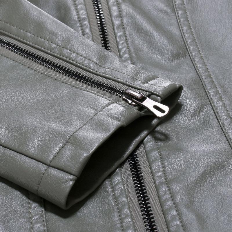 Mens Lapel Biker Leather Jacket 55218770Z