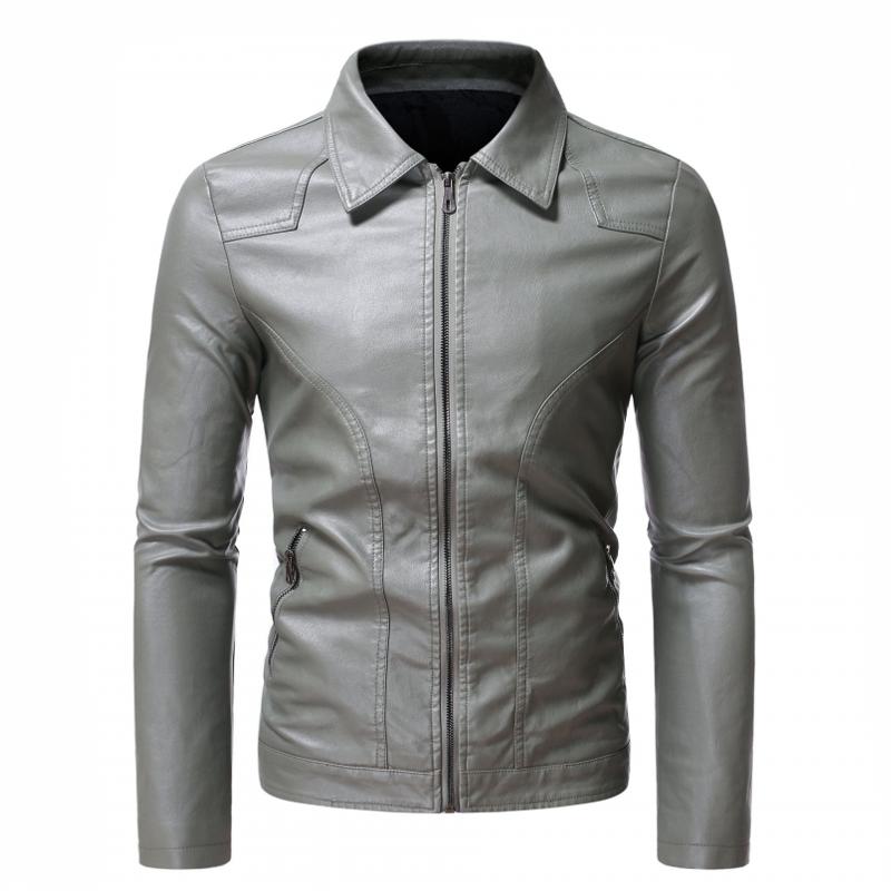 Mens Lapel Biker Leather Jacket 55218770Z