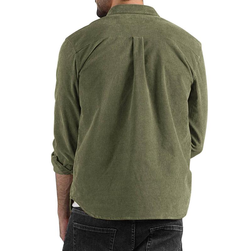 Mens Lapel Solid Color Casual Corduroy Shirt 88079163Z