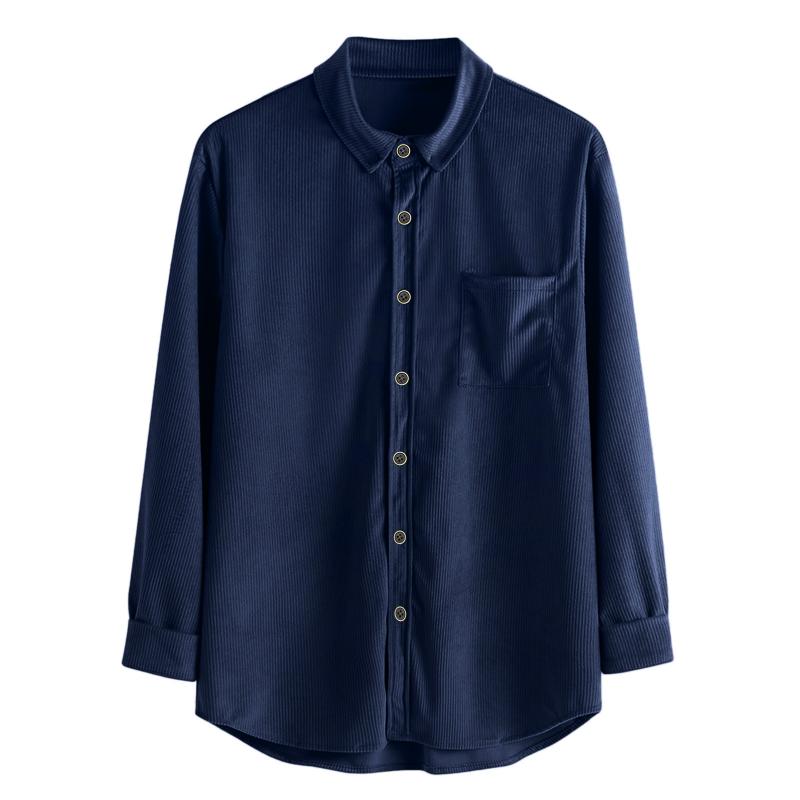 Mens Lapel Solid Color Casual Corduroy Shirt 88079163Z