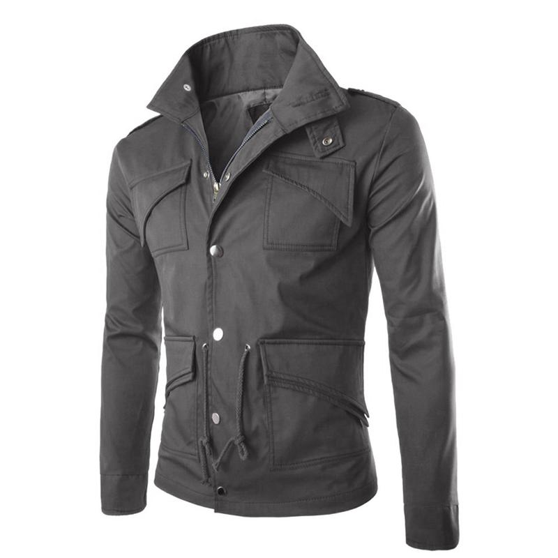 Mens Stand Collar Multi-pocket Casual Jacket 88909498Z